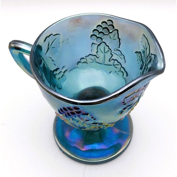 Indiana Colony Carnival Glass Creamer Blue Harvest Grape Vintage Iridescent - Picture 5 of 8